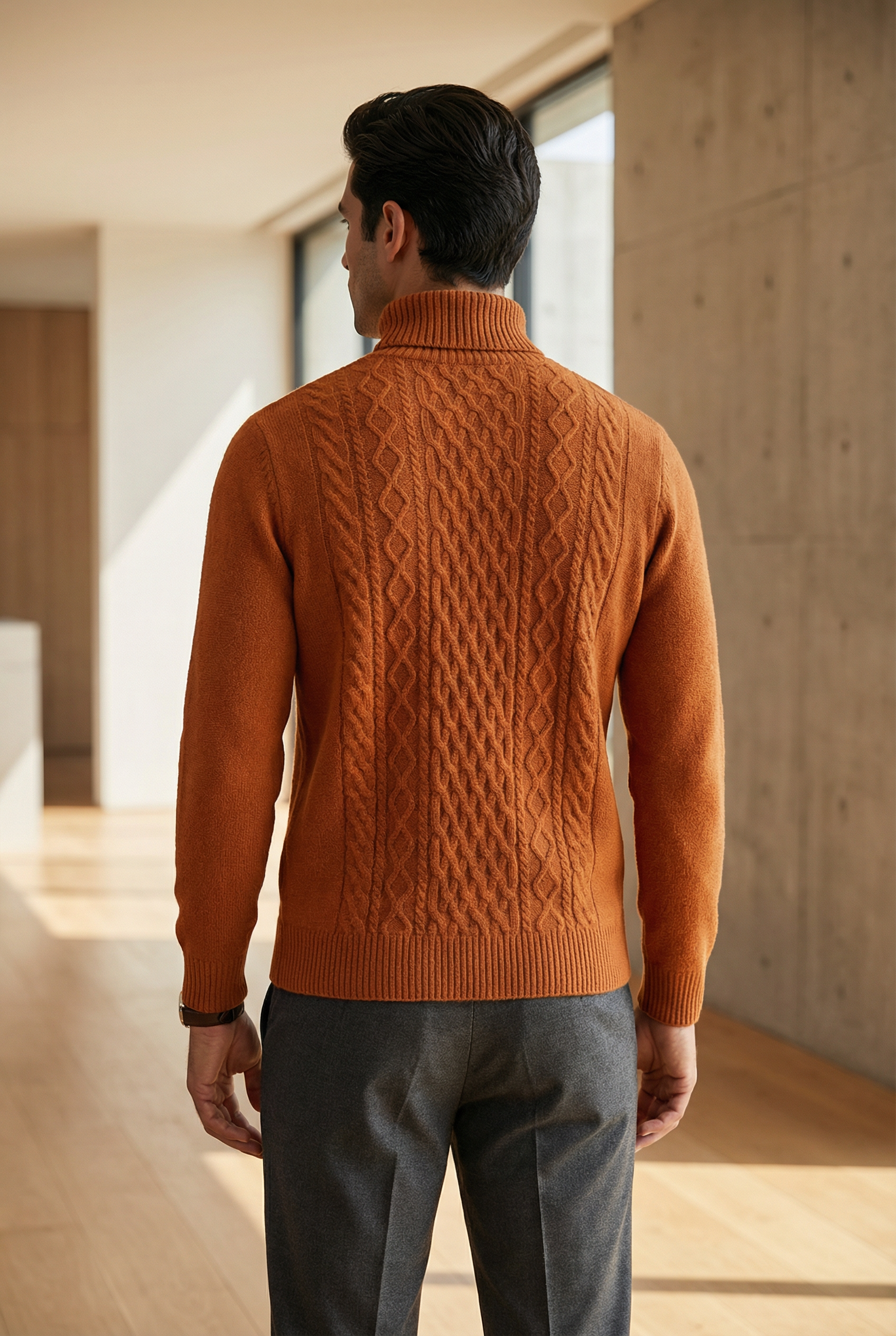 Men's Cable Knit Turtleneck Jumper