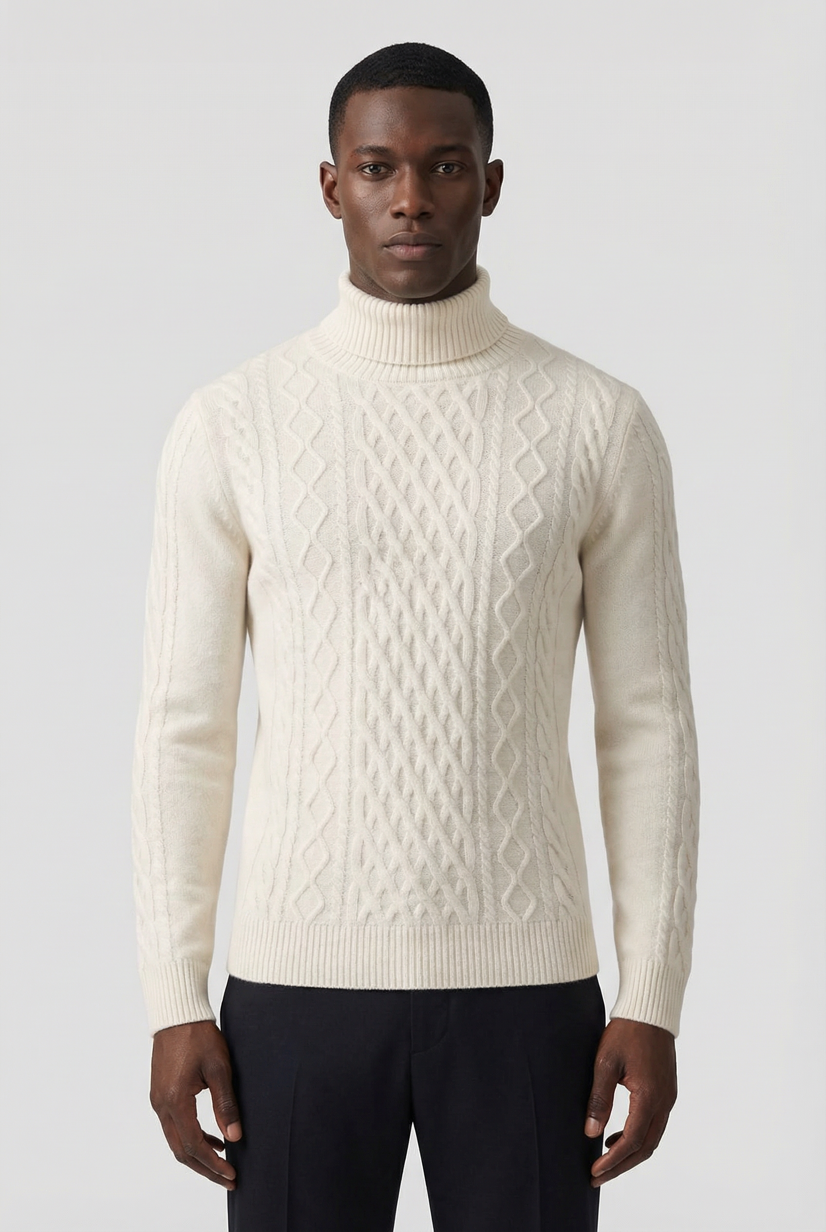 Men's Cable Knit Turtleneck Jumper