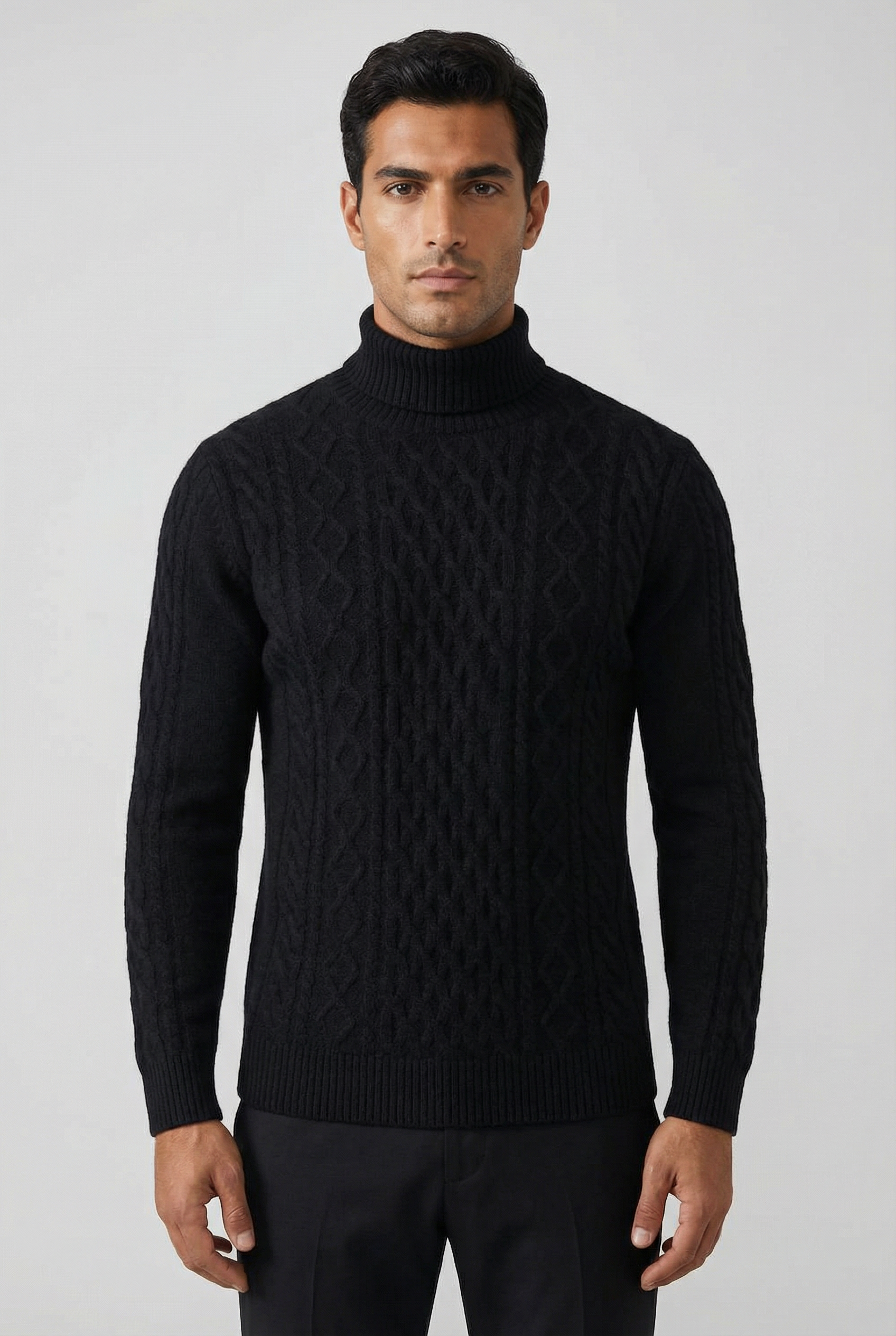 Men's Cable Knit Turtleneck Jumper