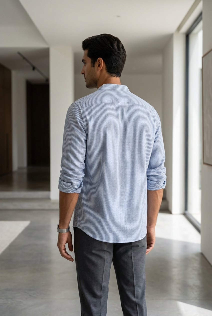 Men's Striped Grandad Shirt