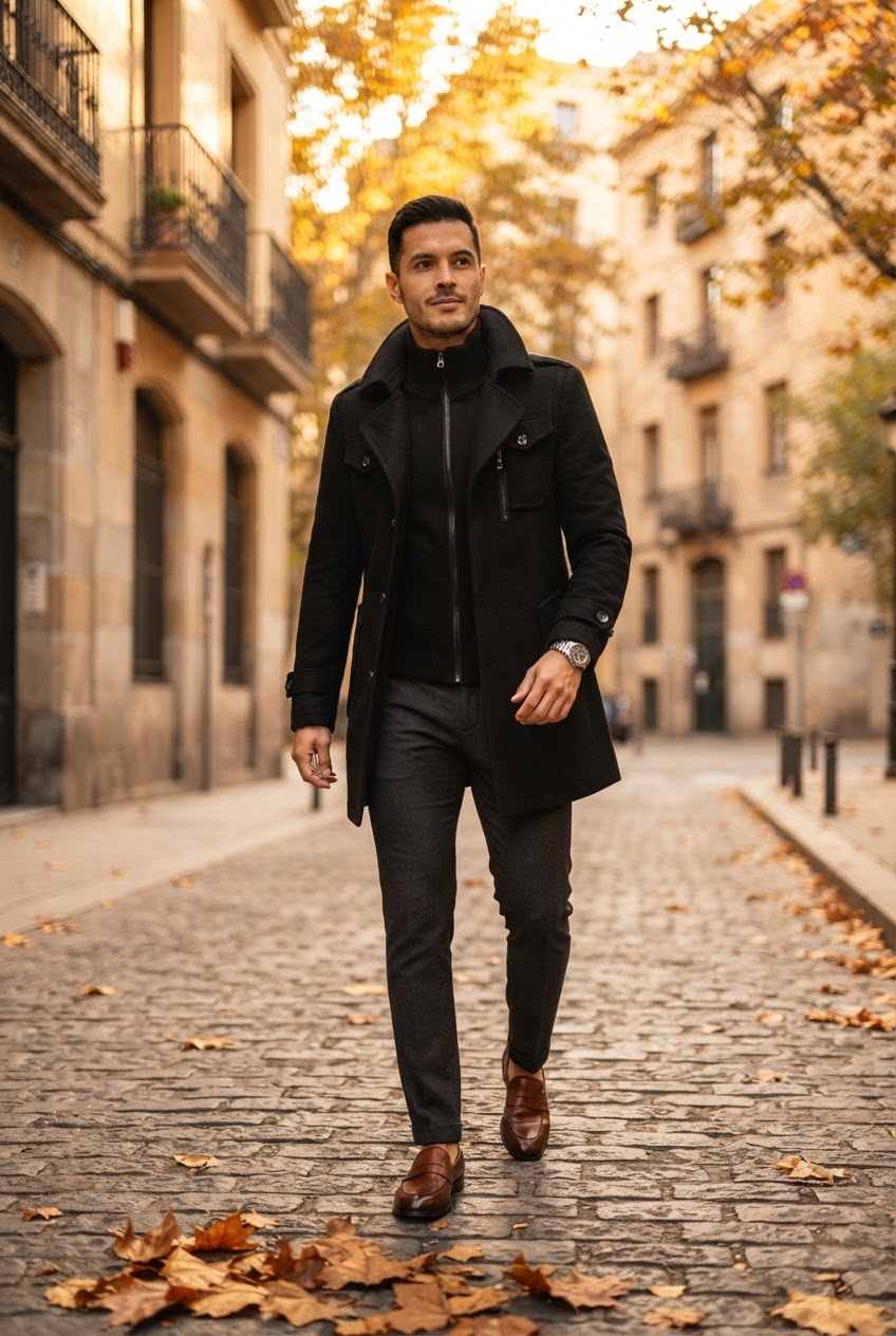 Men's Double Breasted Coat with Inner Jacket