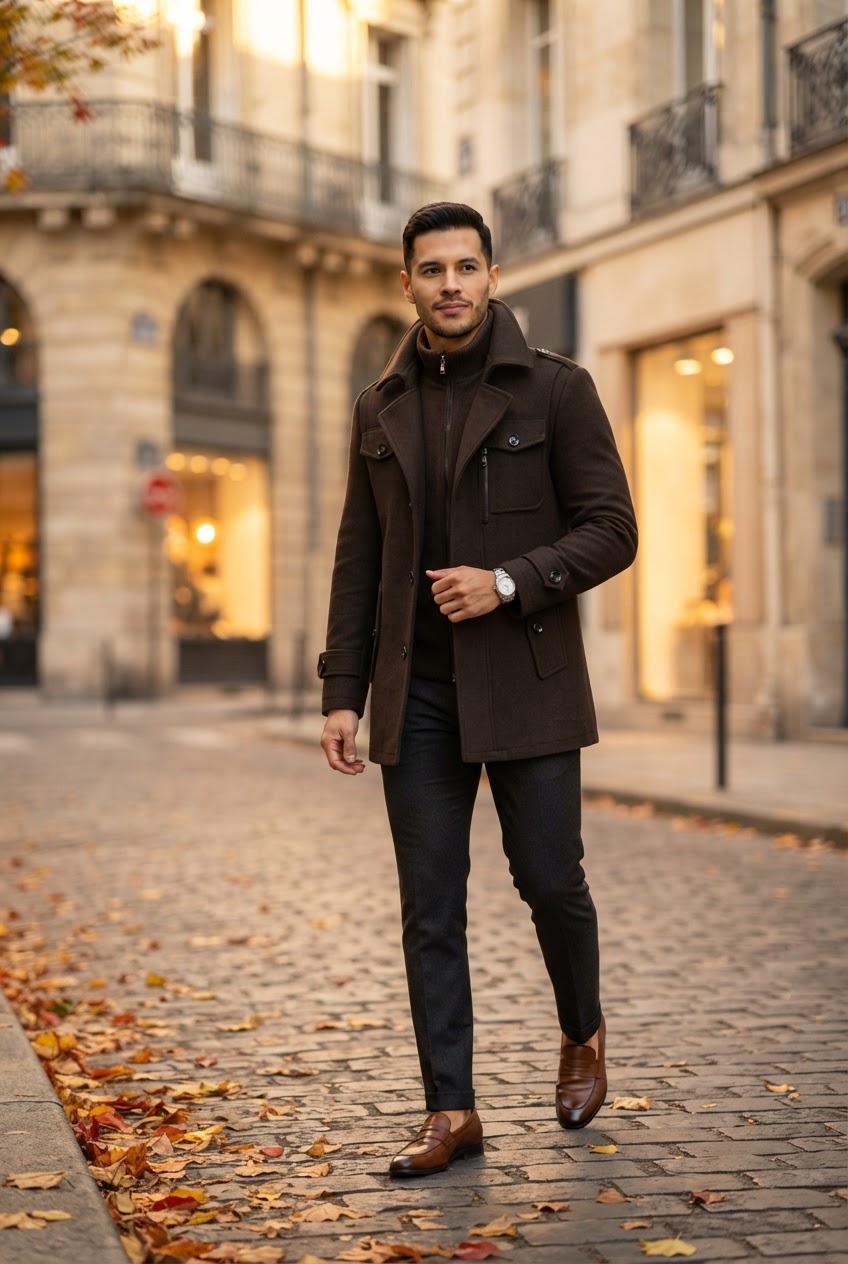 Men's Double Breasted Coat with Inner Jacket