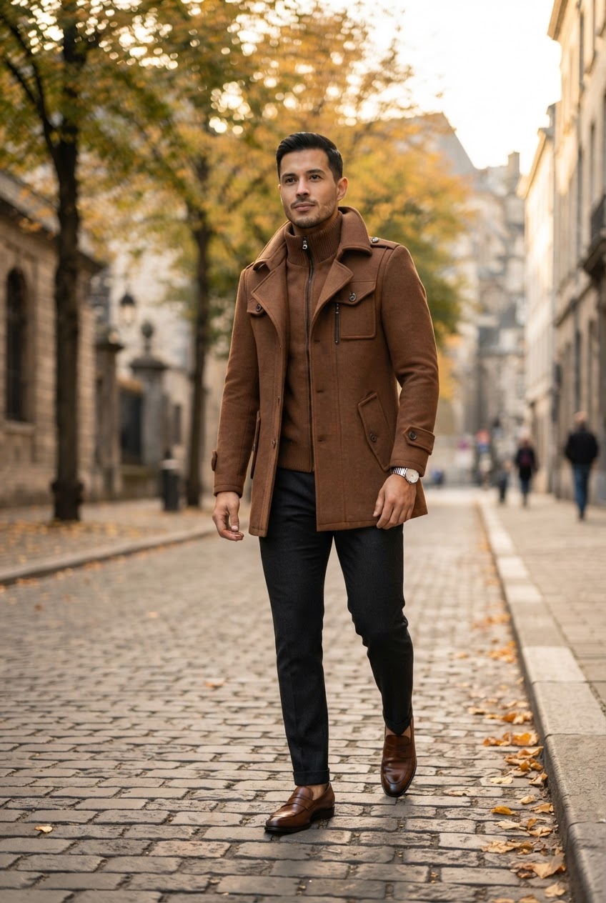 Men's Double Breasted Coat with Inner Jacket