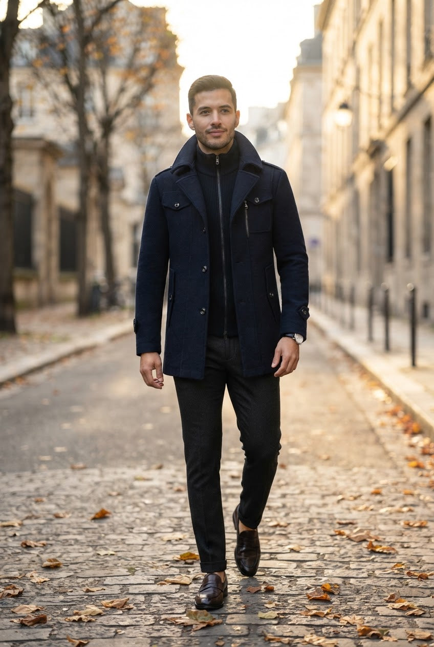 Men's Double Breasted Coat with Inner Jacket