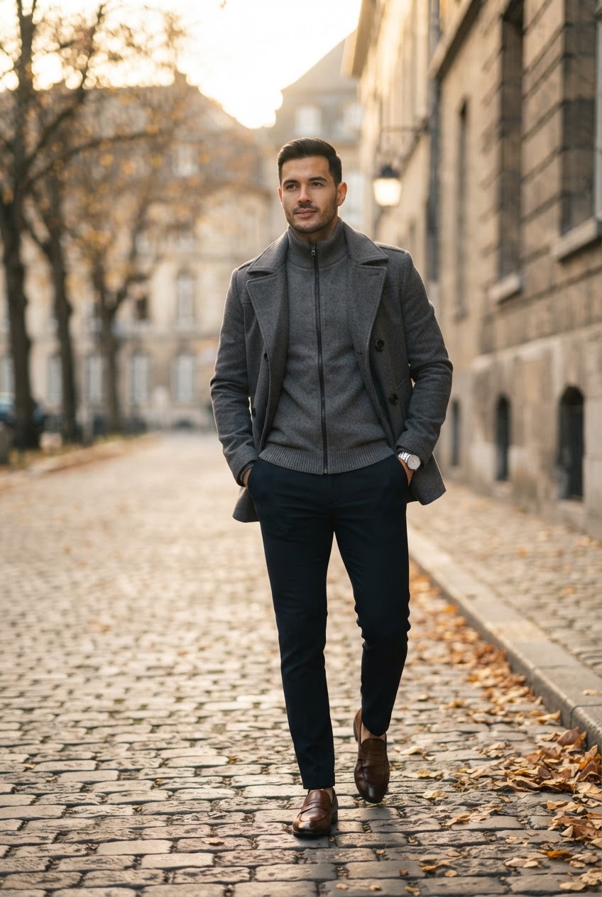Men's Double Breasted Coat with Inner Jacket