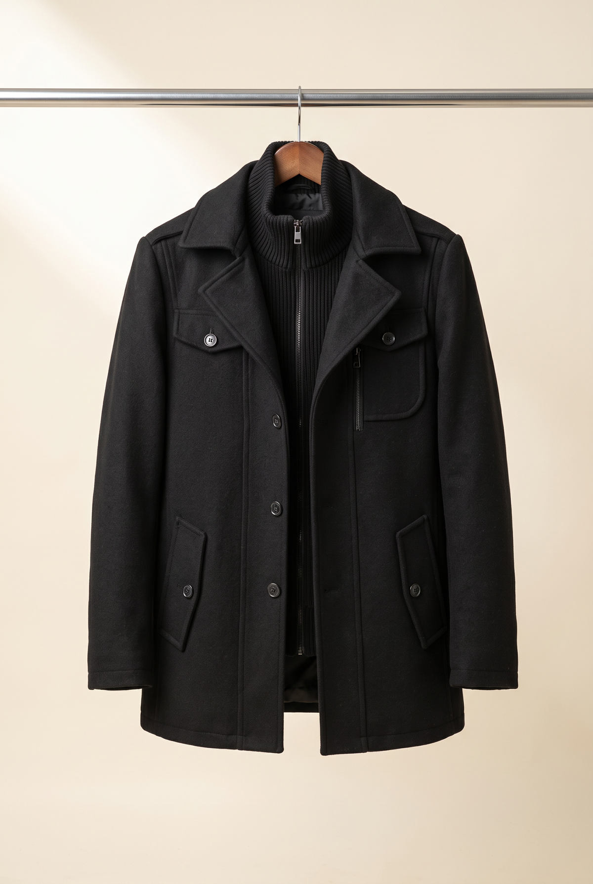 Men's Double Breasted Coat with Inner Jacket