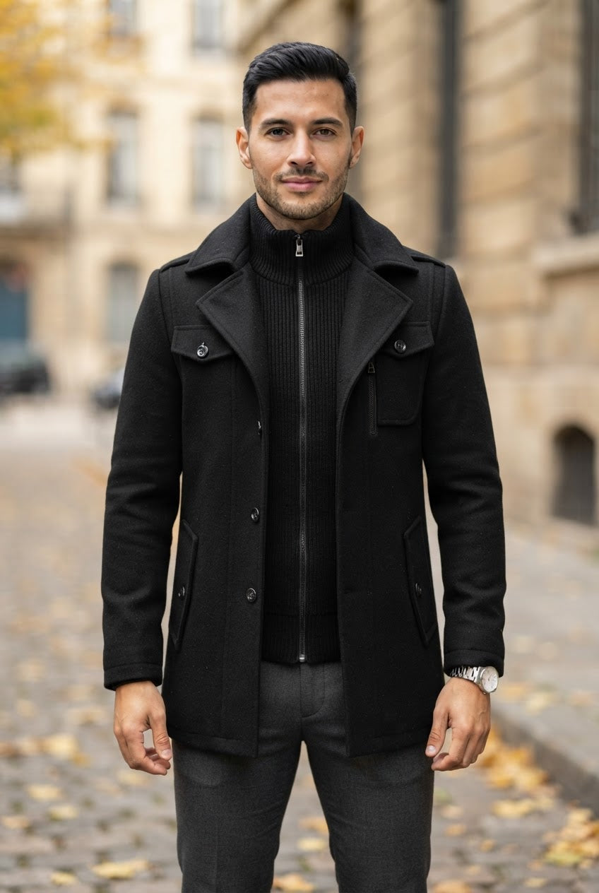 Men's Double Breasted Coat with Inner Jacket