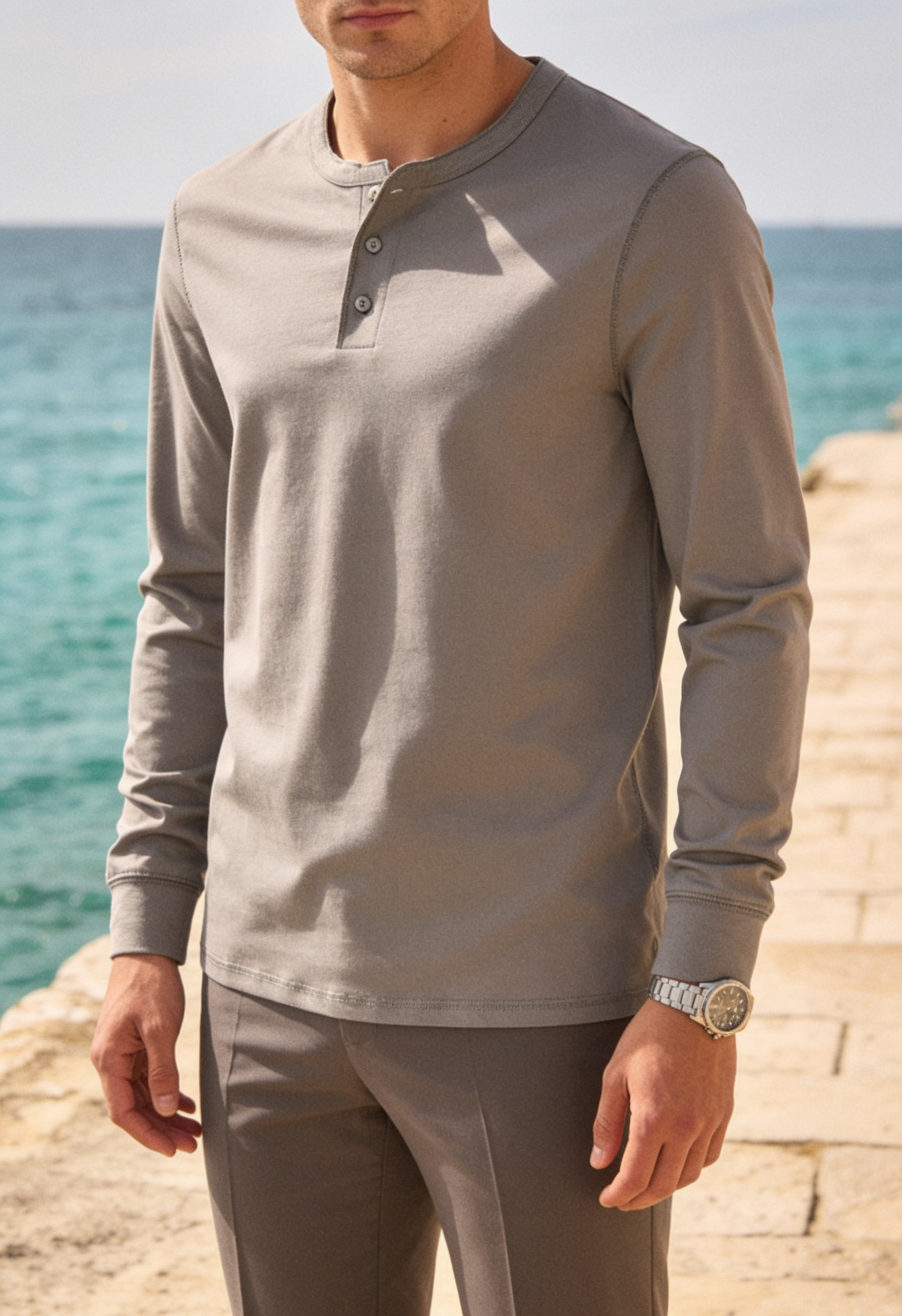 Men's Slim Fit Henley Shirt – Long Sleeve