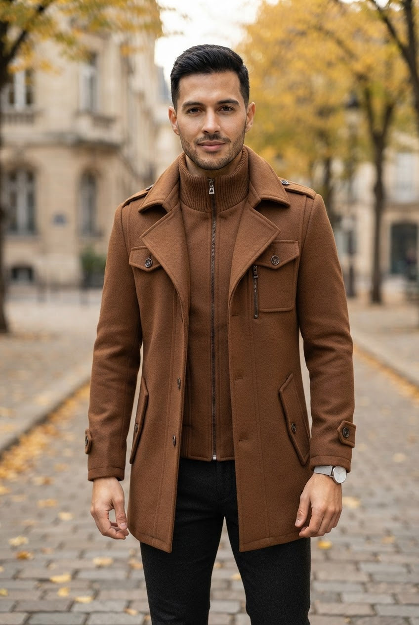 Men's Double Breasted Coat with Inner Jacket