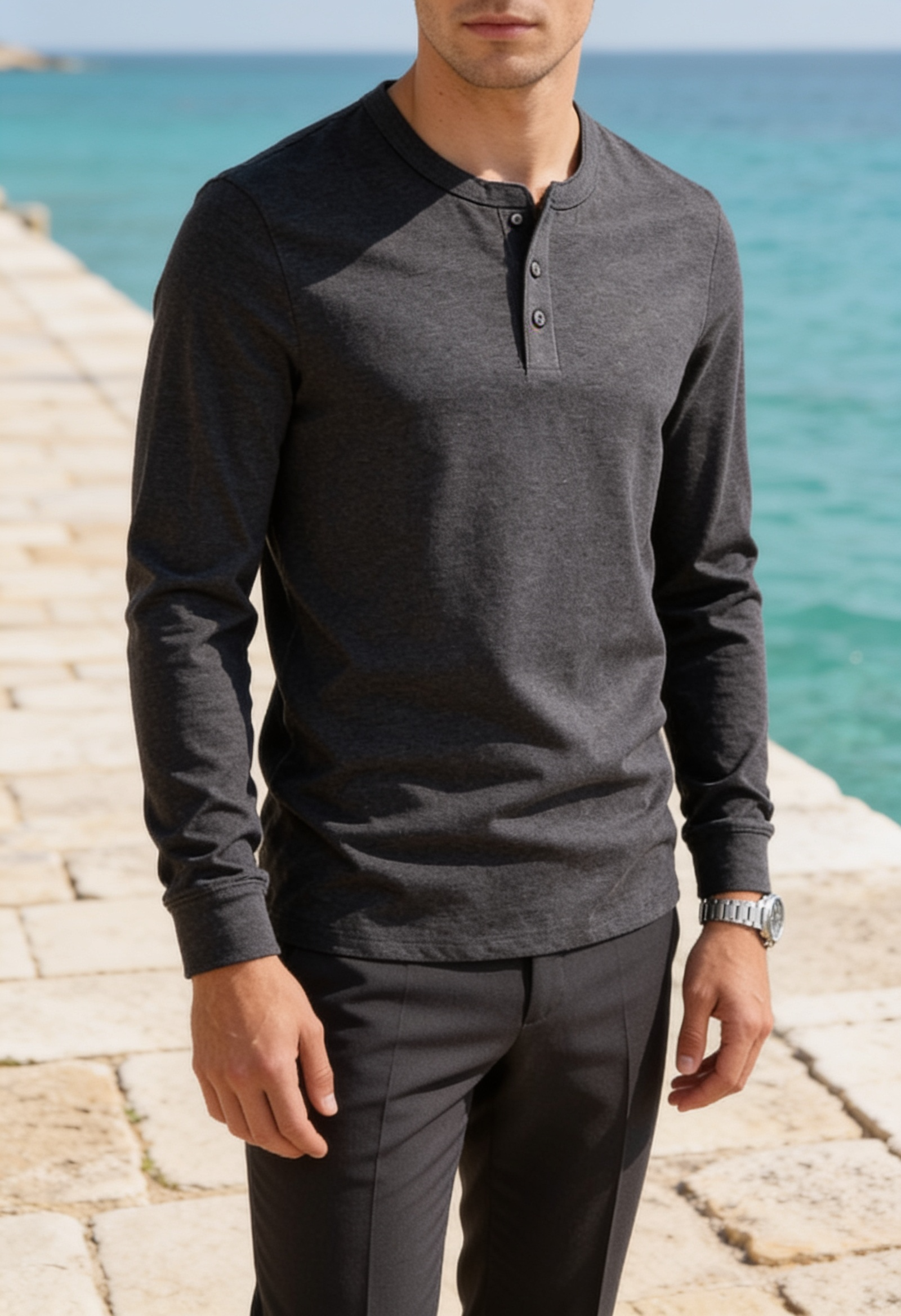 Men's Slim Fit Henley Shirt – Long Sleeve