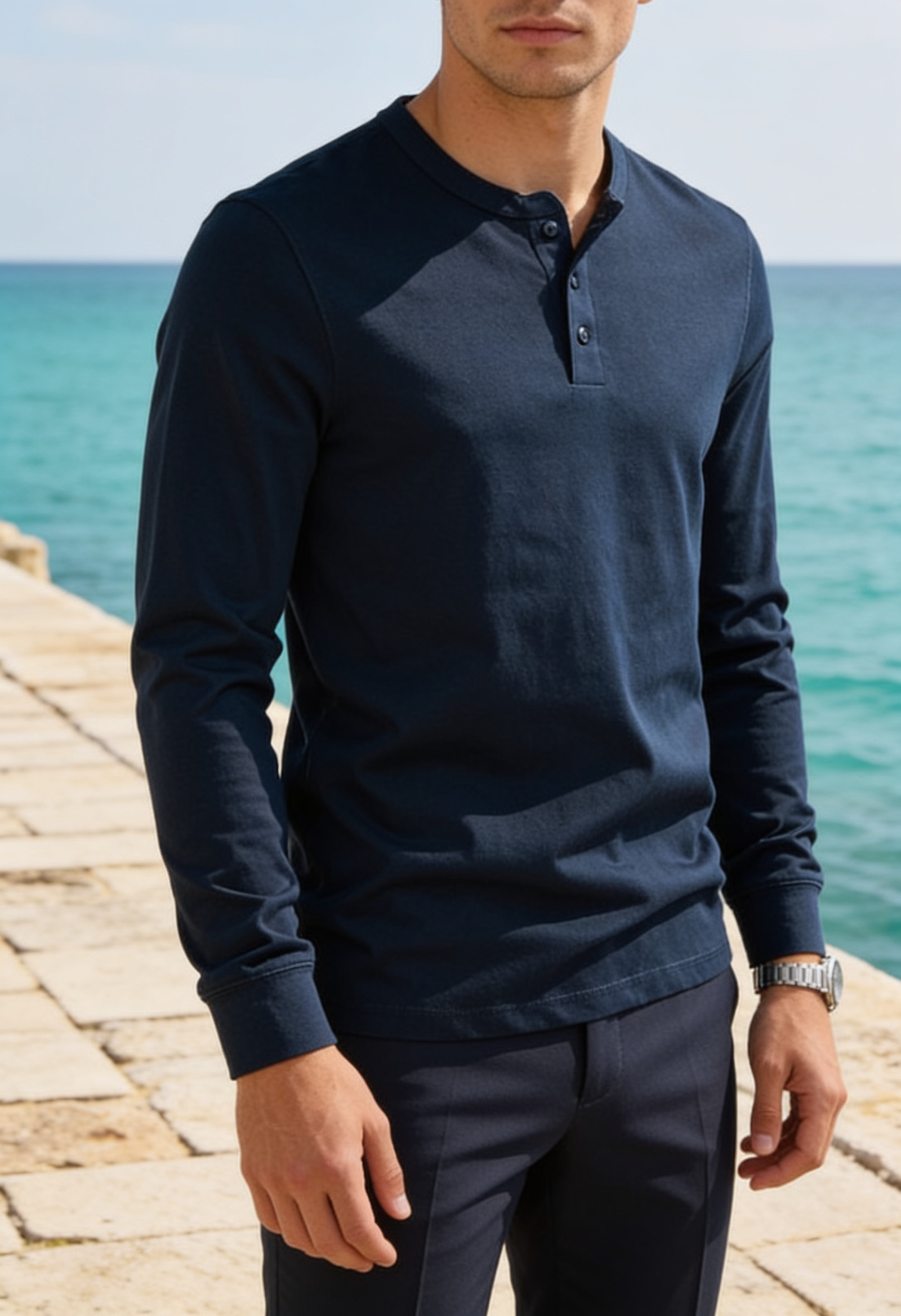 Men's Slim Fit Henley Shirt – Long Sleeve