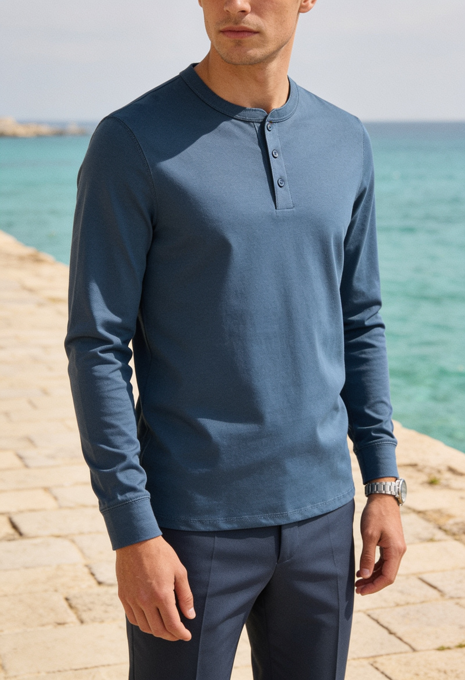 Men's Slim Fit Henley Shirt – Long Sleeve