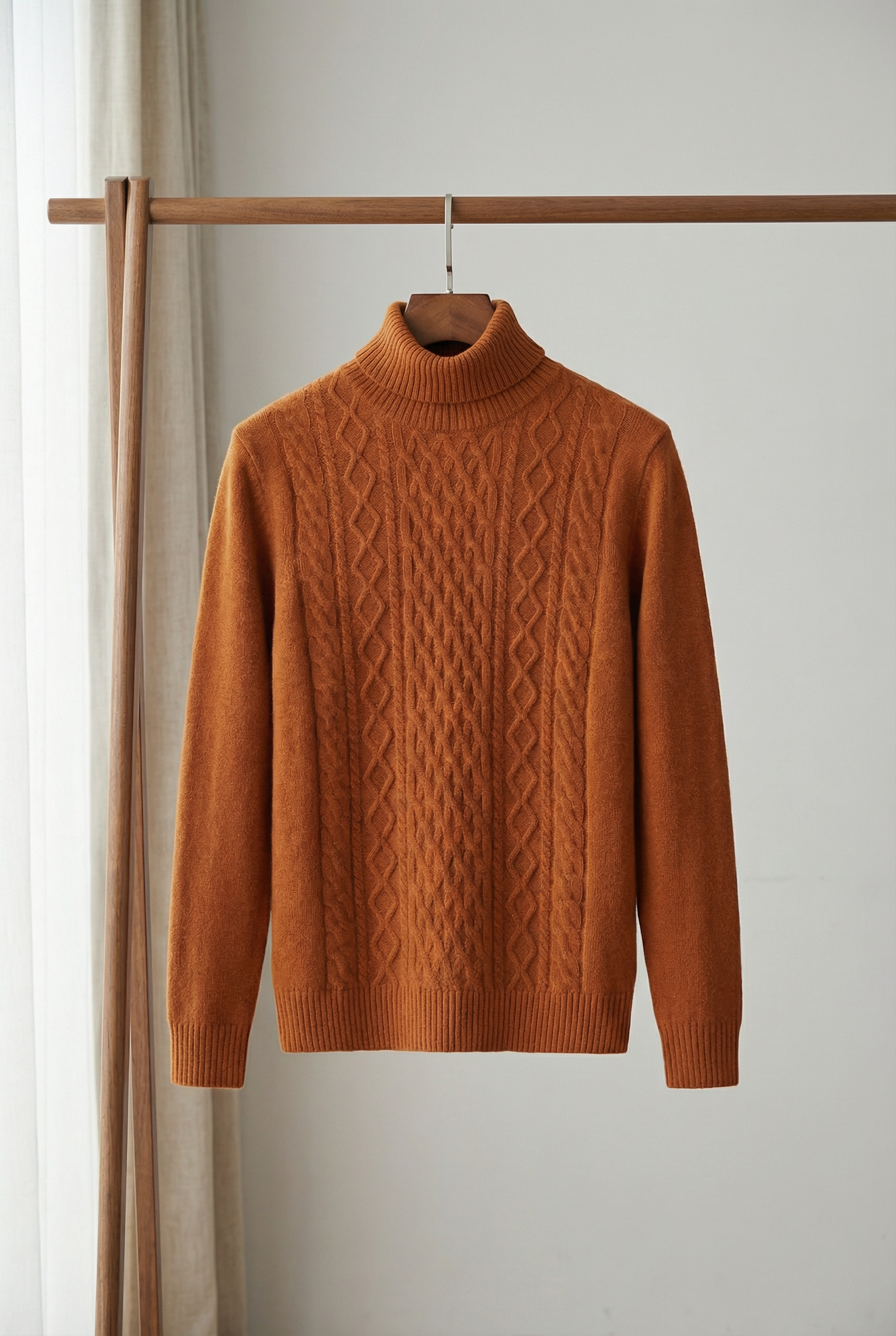 Men's Cable Knit Turtleneck Jumper