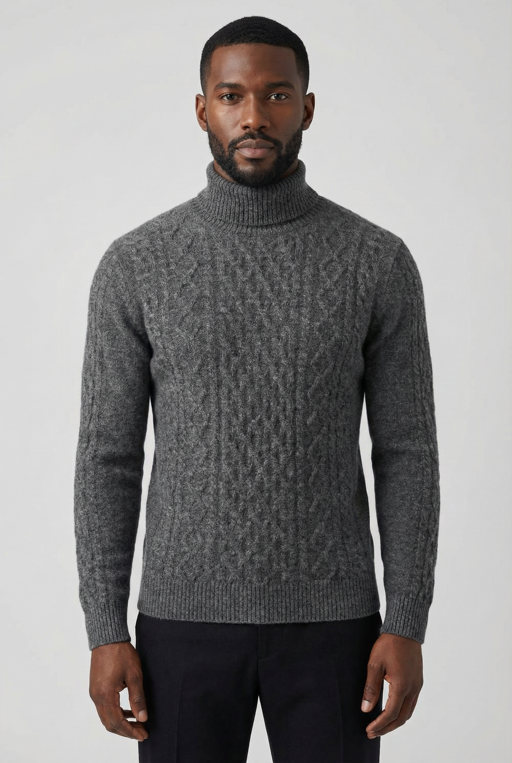 Men's Cable Knit Turtleneck Jumper