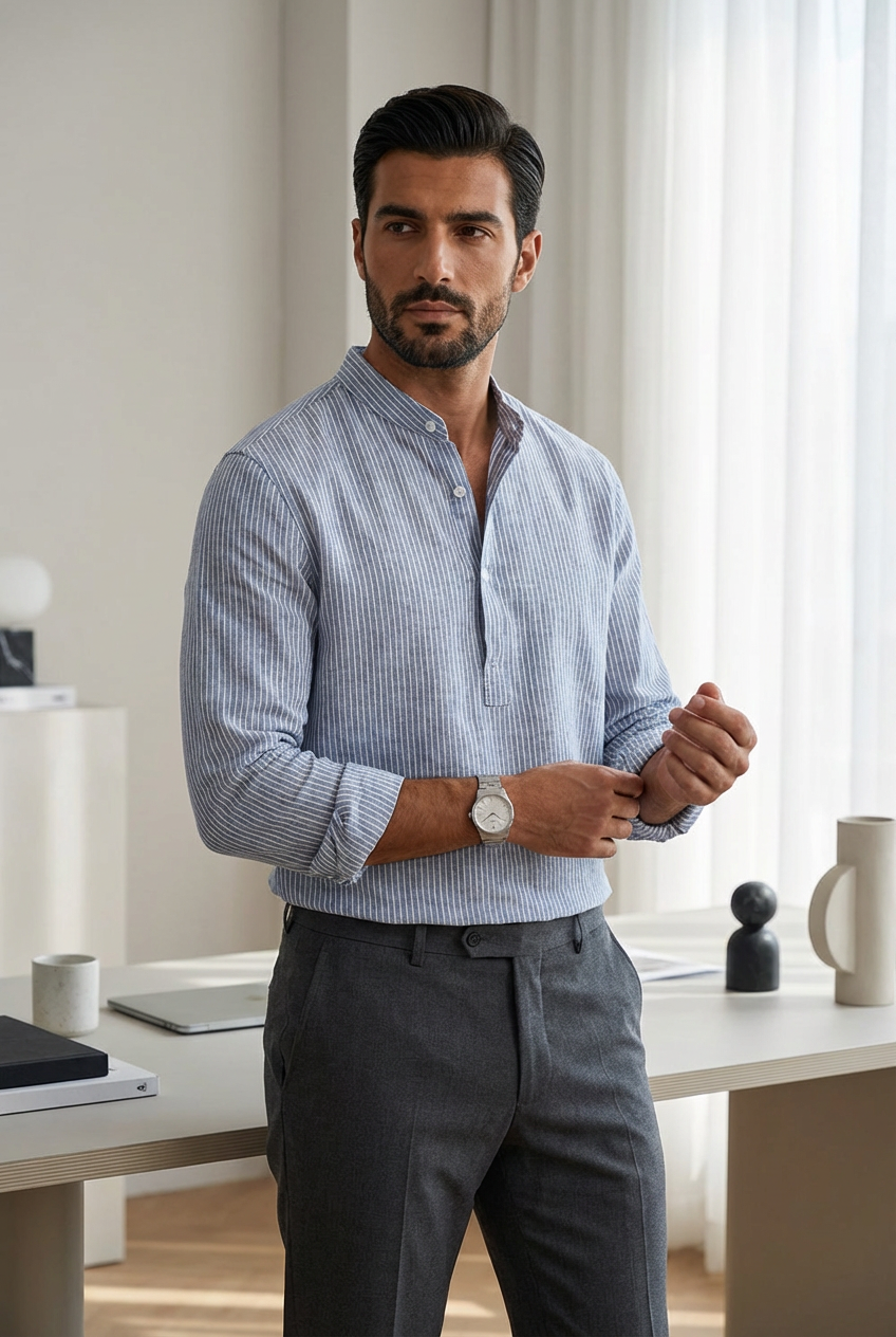 Men's Striped Grandad Shirt