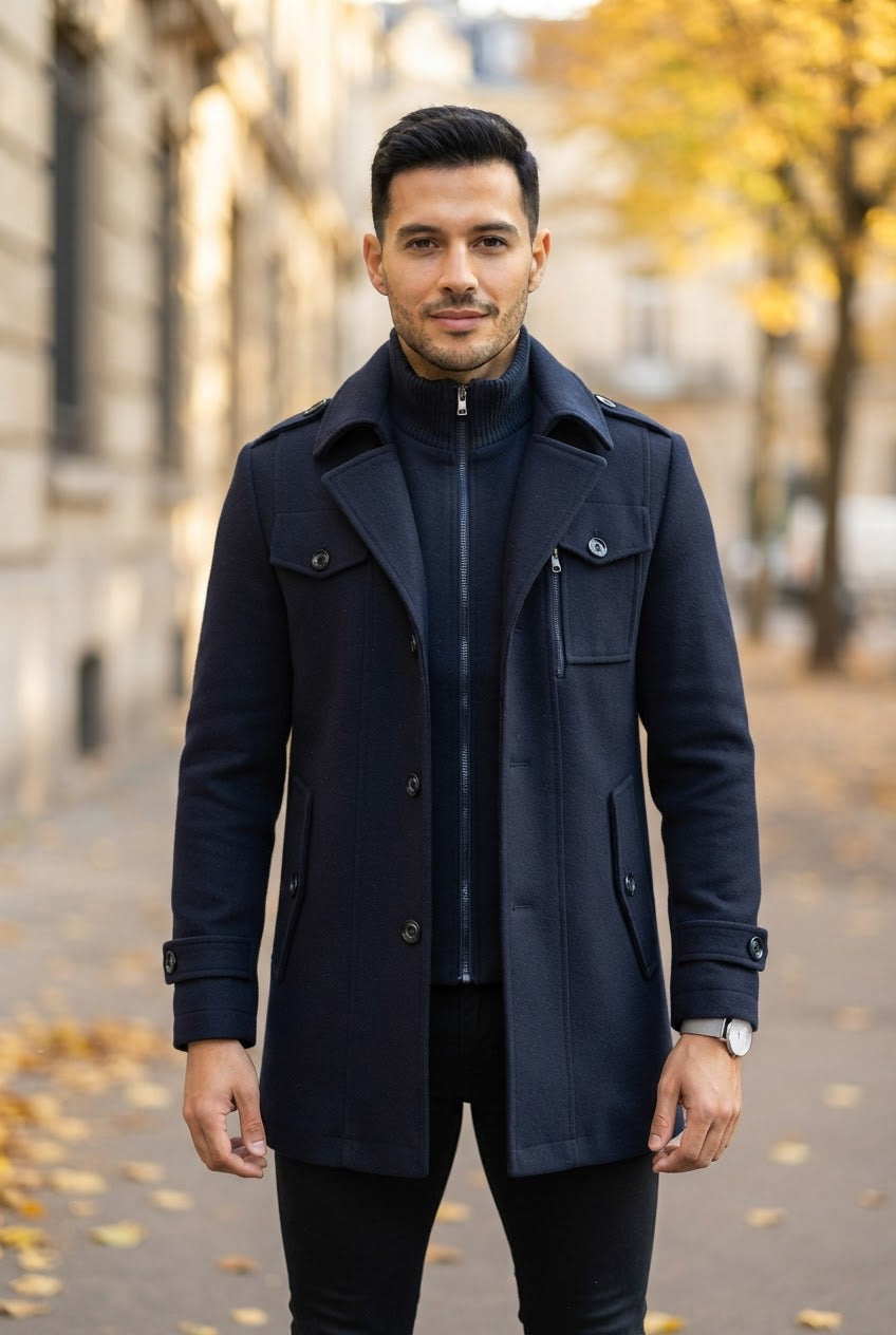 Men's Double Breasted Coat with Inner Jacket