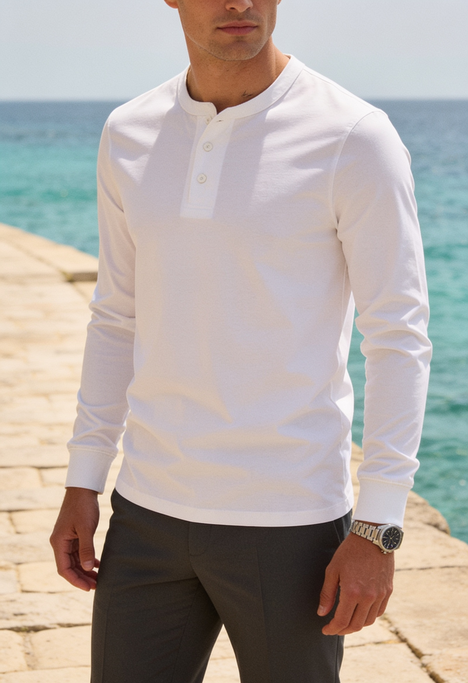 Men's Slim Fit Henley Shirt – Long Sleeve