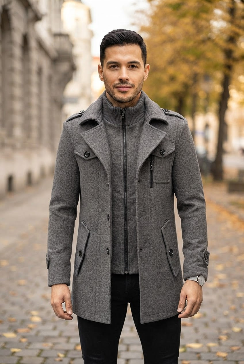 Men's Double Breasted Coat with Inner Jacket