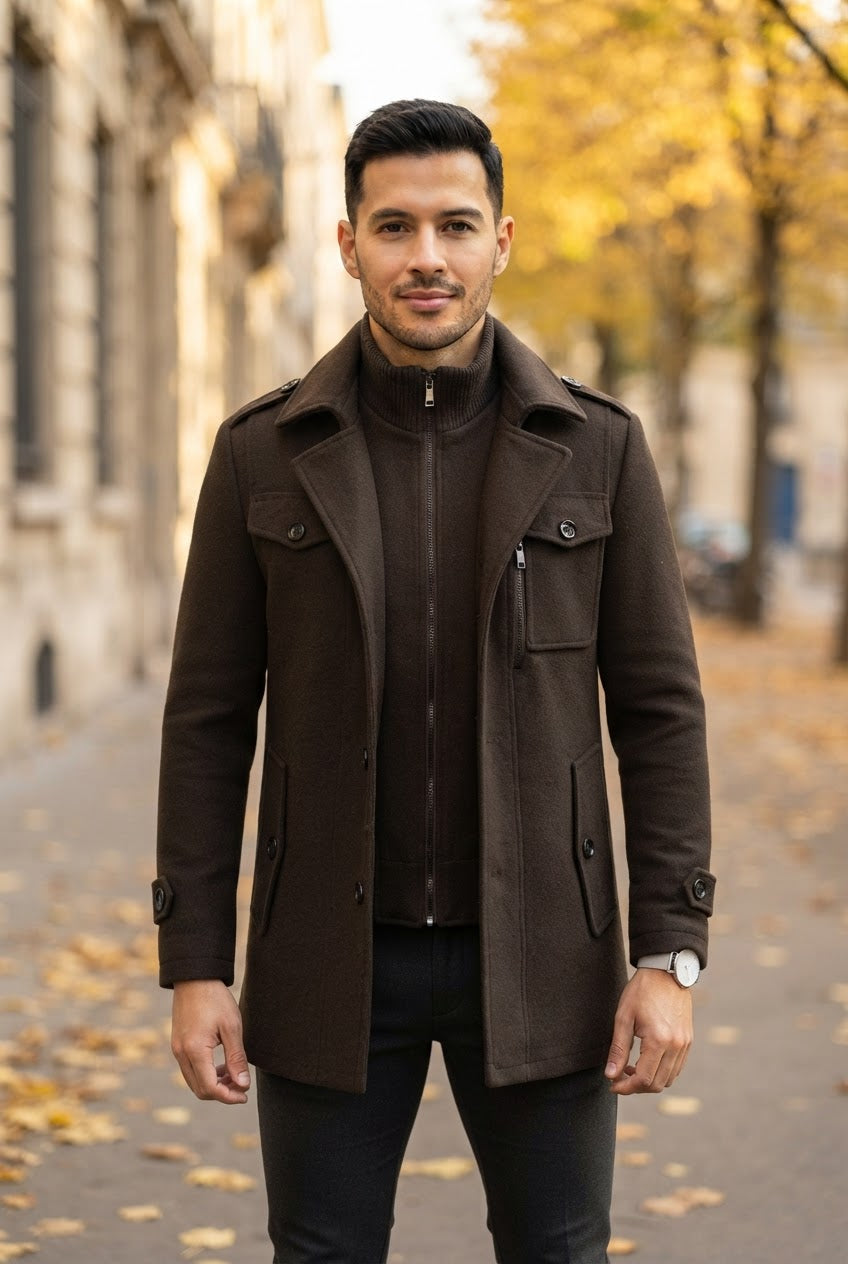 Men's Double Breasted Coat with Inner Jacket