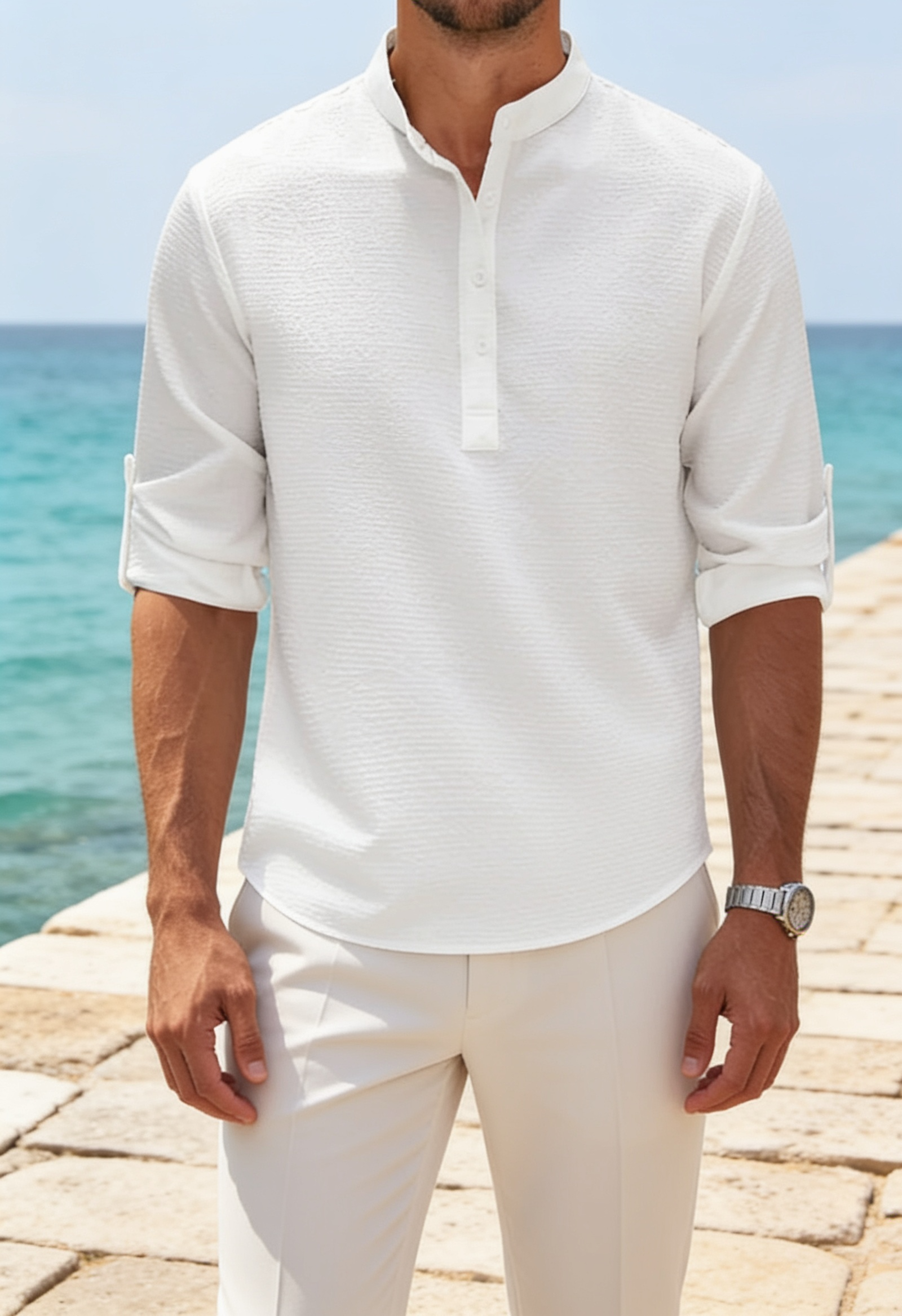 Men's Cotton Henley Shirt – Roll Sleeve