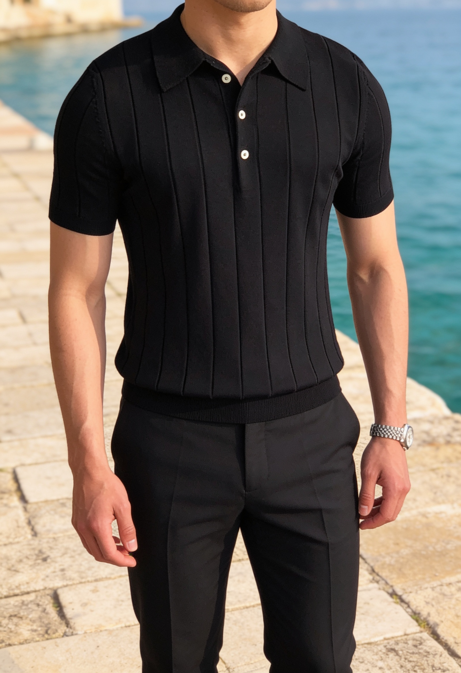 Men's Ribbed Knit Polo