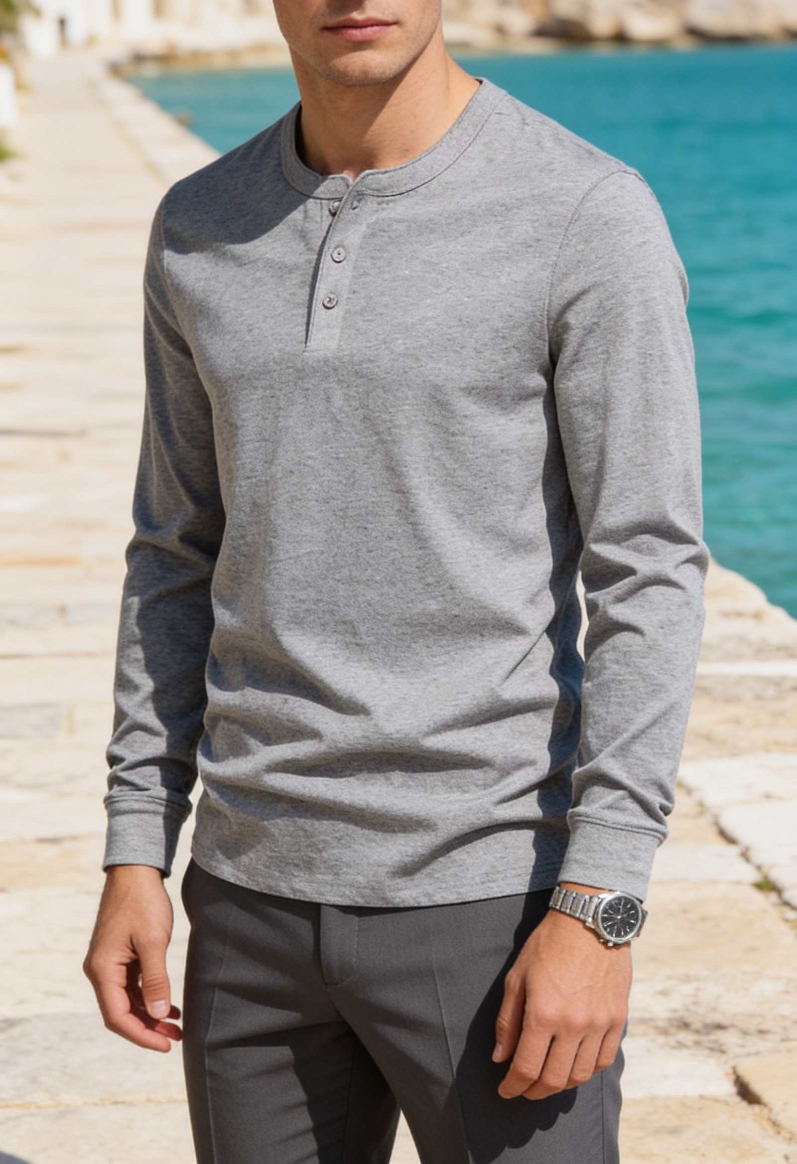 Men's Slim Fit Henley Shirt – Long Sleeve