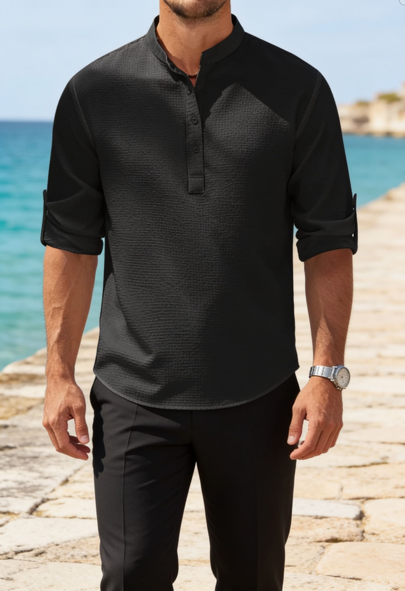 Men's Cotton Henley Shirt – Roll Sleeve